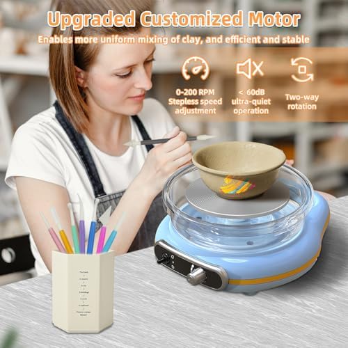 Mini Pottery Wheel Kit for Kids - 4.7" Turntable Two-Way Rotation Electric Pottery Machine, Adjustable Speed, Low Noise, Clay Wheel DIY Kit for Teens Adults Beginners, Pottery Tools Included - Image 4