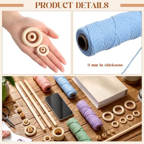 Wesnoy 268 Pcs Macrame Kits for Adults Beginners Weaving Supplies with 3 mm Macrame Cord Cotton, Wooden Beads, Wooden Rings and Sticks for DIY Plant Hangers Wall Hangings, No Insturctions (Pastel) - Image 4