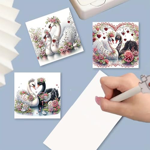 DIY Diamond Greeting Cards Set, 5D DIY Diamond Art Painting Festival Style Greeting Card, DIY Christmas Card Making Kits for Family Friends Handmade Gift-#16-6PC Swan Couple - Image 4