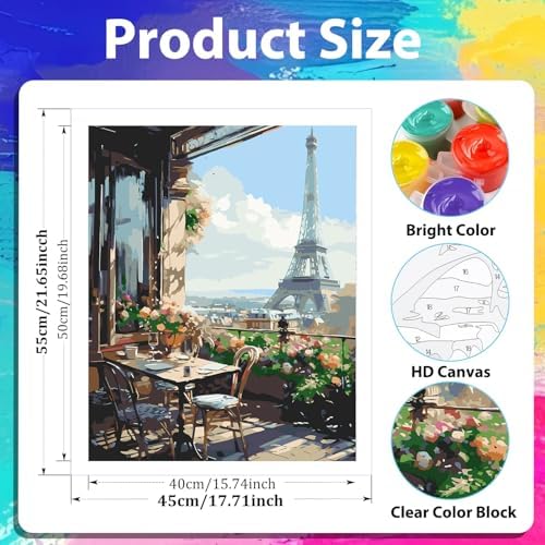 xcemhil Paint by Numbers Kit for Adults, Paris Paint by Numbers for Adults, Landscape Paint by Number for Gifts and Home Wall Decor 16x20in - Image 4