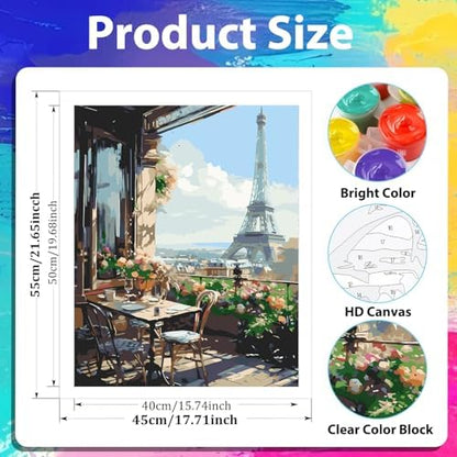 xcemhil Paint by Numbers Kit for Adults, Paris Paint by Numbers for Adults, Landscape Paint by Number for Gifts and Home Wall Decor 16x20in - Image 4