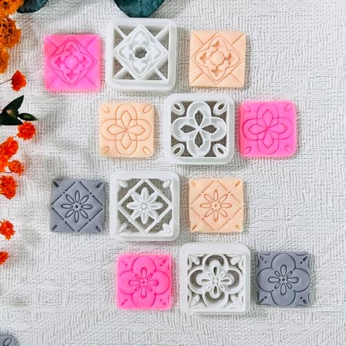 Xaekicr 8PCS Tile Pattern Polymer Clay Cutters Set – Mediterranean Geometric Clay Cutters and Textured Molds, Clay Tools for Polymer Clay Jewelry and Crafts - Image 4