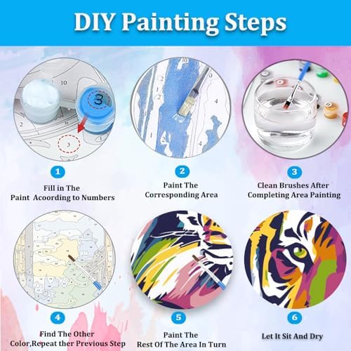 Artunion Framed Paint by Numbers Kit for Adults Beginners & Kids Ages 8-12,Colorful Tiger Paint by Number with Frame, Animals Paint by Numbers Kit on Canvas 10 * 10 Inch Without Easel - Image 6