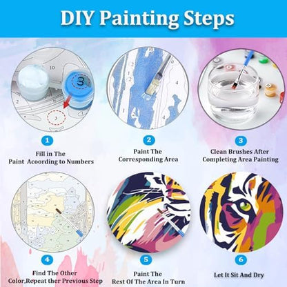 Artunion Framed Paint by Numbers Kit for Adults Beginners & Kids Ages 8-12,Colorful Tiger Paint by Number with Frame, Animals Paint by Numbers Kit on Canvas 10 * 10 Inch Without Easel - Image 6