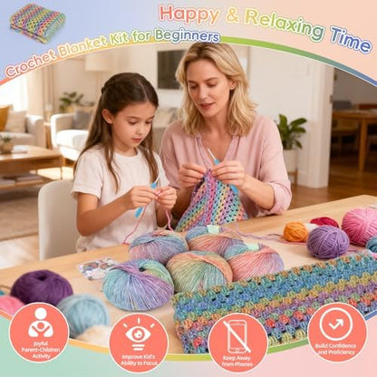 Aeelike Crochet Blanket Kit for Beginner, Easy Crochet Kits, Rainbow Gradient - Image 2