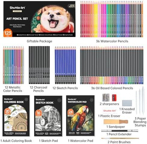 Shuttle Art Professional Drawing Kit, 123 Pieces of Drawing Pencils Set Includes Colouring Pencils, Watercolor, Charcoal, Graphite and Sketch, Ideal for Adults Children Artists - Image 3