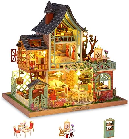 GuDoQi DIY Miniature Dollhouse Kit, Tiny House kit with Music, Miniature House Kit 1:24 Scale, Great Handmade Crafts Gift for Birthday Christmas Day, Jungle Resort by GuDoQi