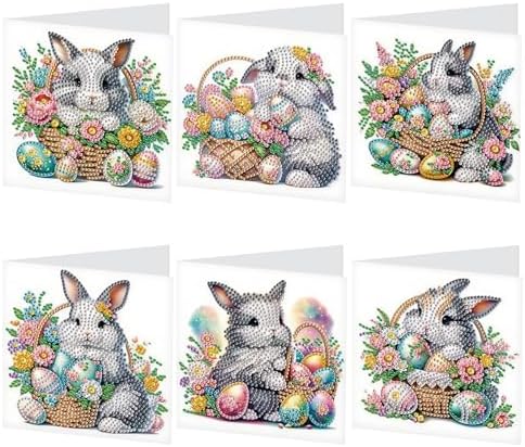 6pcs Diamond Painting Kit Greeting Card, Rabbit 5D DIY Diamond Handmade Holiday Greeting Card with Envelope, Christmas Gift Congratulations by Tontut