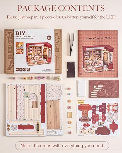 ROBOTIME DIY Miniature House Kit, Mini Wooden Dollhouse Kit for Adults, Building Kit with LED Light, Diorama Model,Halloween/Christmas/Birthday Gifts for Family/Friends (Honey Dessert Talk) - Image 6