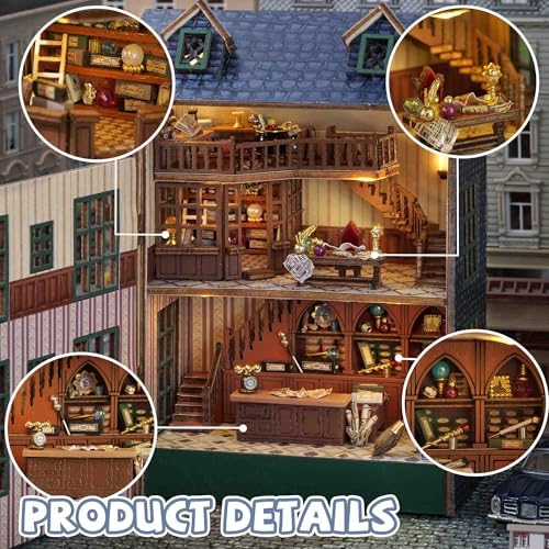 Kisoy DIY Miniature House Kit, Tiny House Building Kit with Furniture and LED Light for Adults and Teens, DIY Mini House Craft Kit, Decorations/Gifts for Family and Friends(Magic Shop) - Image 5