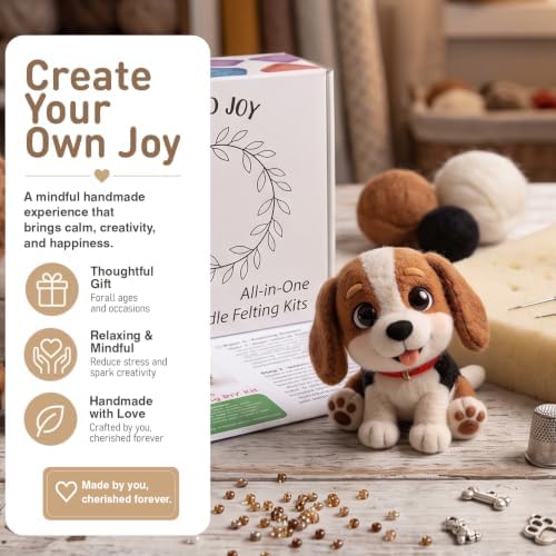 FACE N FACE DIY Needle Felting Kit Cute Beagle Puppy – Needle Felting Starter Kit with Fiber Roving, Needles, Felting Pad & Instructions | Felted Dog Kit for Beginners Adults | DIY Craft Gift - Image 2