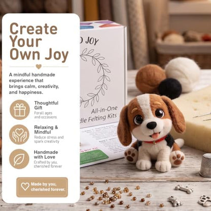 FACE N FACE DIY Needle Felting Kit Cute Beagle Puppy – Needle Felting Starter Kit with Fiber Roving, Needles, Felting Pad & Instructions | Felted Dog Kit for Beginners Adults | DIY Craft Gift - Image 2