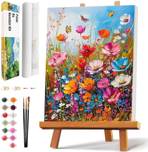 Qaisxoty Paint by Numbers Kit for Adults Beginner - Acrylic Flowers Rolled Canvas Adult Paint by Number with Canvas, Box, Brushes, Acrylic Paints - Floral Paint by Numbers Gift, Home Decor - 12”x16” by QaisxotyPaintbyNumberKits