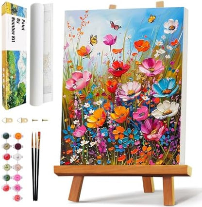 Qaisxoty Paint by Numbers Kit for Adults Beginner - Acrylic Flowers Rolled Canvas Adult Paint by Number with Canvas, Box, Brushes, Acrylic Paints - Floral Paint by Numbers Gift, Home Decor - 12”x16” by QaisxotyPaintbyNumberKits