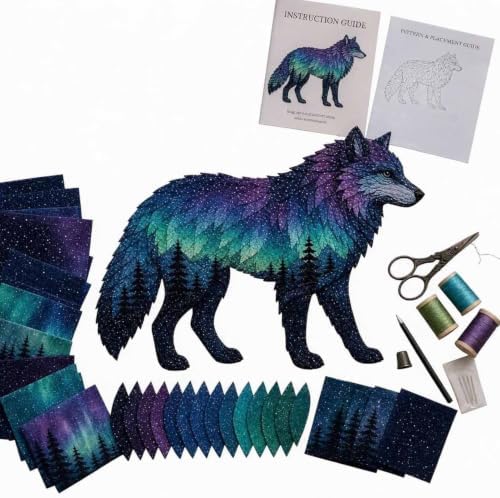 Northern Lights Wildlife DIY Patchwork Kit, Creative Layered Fabric Animal Craft, DIY Northern Lights Patchwork Sewing Kit, Handmade Home Decor Project, Unique Gift for Craft Lovers (#D) by Unknown
