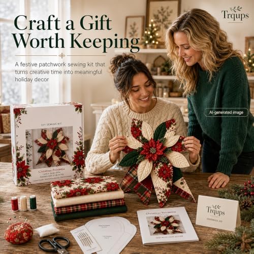 Trqups DIY Large Patchwork Bow Sewing Kit Farmhouse Fabric Folded Flower，#D - Image 7