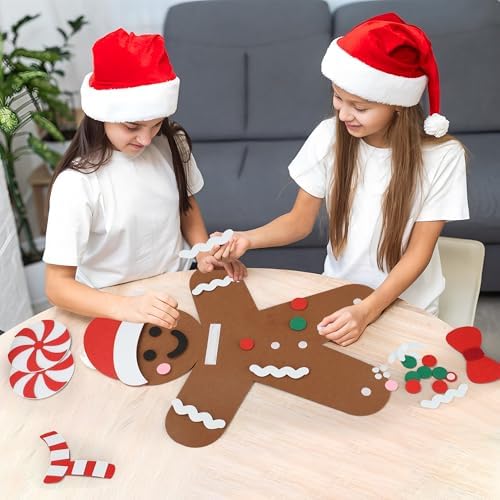 2 Pcs DIY Felt Christmas Gingerbread Man Set with 50 Pcs Detachable Ornaments Large Gingerbread Man DIY Decorations Christmas Door Wall Hanging Xmas Gifts for Xmas Winter Holiday Party Decorations - Image 7