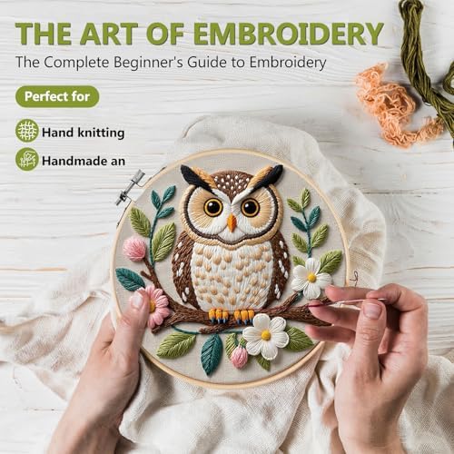 Santune Embroidery Kit for Beginners Needlepoint Cross Stitch Kits Adult Needle Point Sets with Owl Embroidery Patterns, Includes Step-By-Step Instructions and Accessories - Image 2