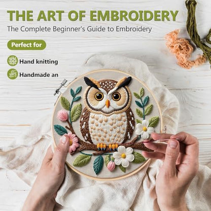 Santune Embroidery Kit for Beginners Needlepoint Cross Stitch Kits Adult Needle Point Sets with Owl Embroidery Patterns, Includes Step-By-Step Instructions and Accessories - Image 2