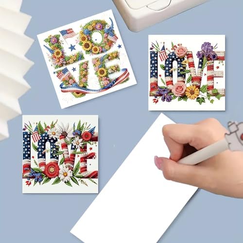 6Pcs Greeting Card DIY Diamond Art Painting Greeting Cards Special Shaped Holiday Blessing Folding Card Kit with Envelopes Arts Crafts for Birthday Festival-LOVE - Image 5