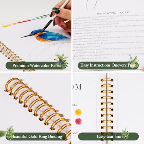 Watercolor Workbook for Beginners,18 Rich Tropics Exotic Rainforest Water Coloring Book,Relaxing & Easy to Paint Water Coloring Book with 24 Colors-Perfect for Gifting to Creativity & Joy for Adults - Image 5