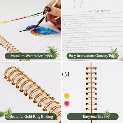 Watercolor Workbook for Beginners,18 Rich Tropics Exotic Rainforest Water Coloring Book,Relaxing & Easy to Paint Water Coloring Book with 24 Colors-Perfect for Gifting to Creativity & Joy for Adults - Image 5