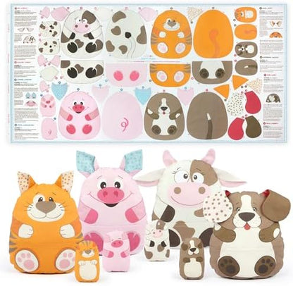 kullaloo Cut & Sew Fabric Panel – Farm Animal Sewing Kit for Beginners – DIY Craft Kit for Girls & Boys with Cow, Pig, Dog & Cat (Happy Farm) by kullaloo