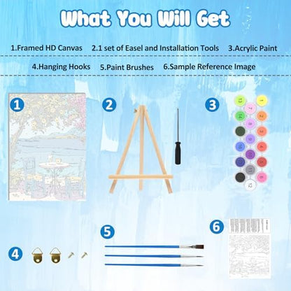 MAXBYE Framed Paint By Numbers Kits for Adults with Wooden Easel, DIY Landscape Adult Paint by Number Kits, Oil Acrylic Paintings Kit for Beginners Gift Home Wall Garden Decor 10×14 Inch - Image 6
