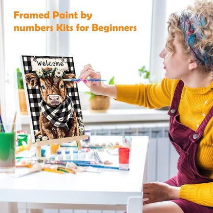 MOGTAA Cow Paint by Numbers Kit for Adults Beginners with Frame, Flowers Adult Paint by Number Kits on Canvas with Easel, Easy DIY Animal Oil Painting Kits for Home Decor, 8x12in - Image 4