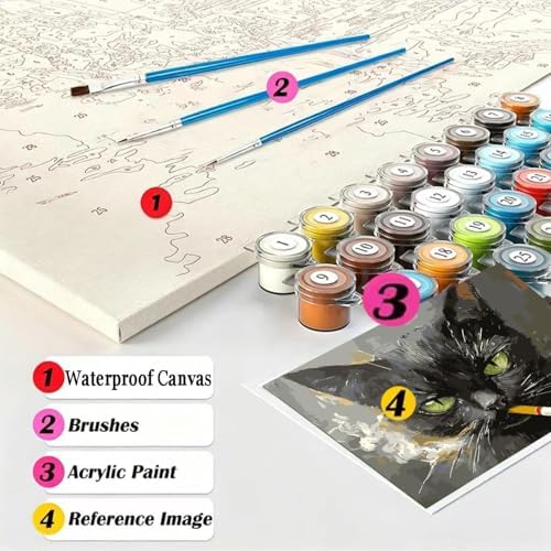 GEMFAMILY Paint by Numbers Cat DIY Painting On Canvas,by Number Smoking Cat in Stained by Numbers Kit for Adults Beginner,Acrylic Simple Oil Paint by Number Kits for Home Wall Decor 16 x 20 inch - Image 6