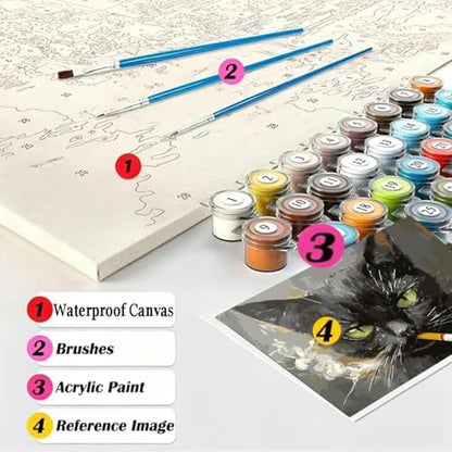 GEMFAMILY Paint by Numbers Cat DIY Painting On Canvas,by Number Smoking Cat in Stained by Numbers Kit for Adults Beginner,Acrylic Simple Oil Paint by Number Kits for Home Wall Decor 16 x 20 inch - Image 6