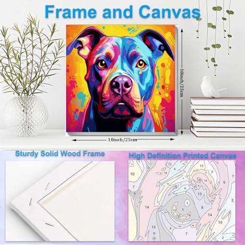 Artunion Framed Paint by Numbers Kit for Adults Beginners & Kids Ages 8-12,Colorful Pitbull Dog Paint by Number with Frame,Dog Animal Paint by Numbers Kit on Canvas 10 * 10 Inch Without Easel - Image 5