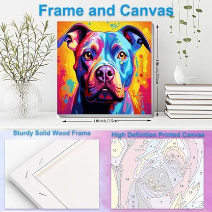 Artunion Framed Paint by Numbers Kit for Adults Beginners & Kids Ages 8-12,Colorful Pitbull Dog Paint by Number with Frame,Dog Animal Paint by Numbers Kit on Canvas 10 * 10 Inch Without Easel - Image 5