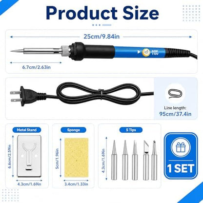 Wood Burning Tool, Adjustable 6 Temperature Pyrography Tool, 60W Iron with 5 Tips & Sponge for DIY Wood Crafts, Wood Art & Pyrography, Ideal for Detailed Shading & Designs (Iron, 6-Piece Set) - Image 2