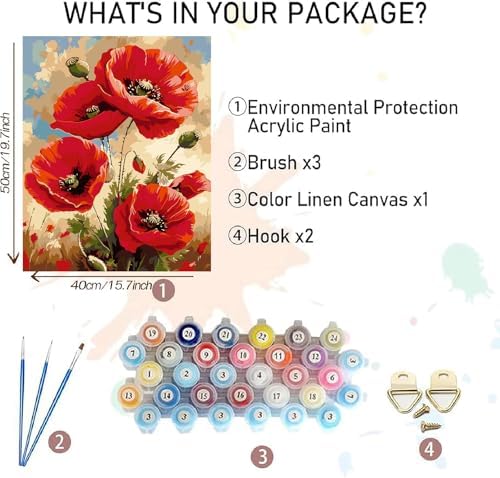 AALBLAC Flowers Paint by Numbers for Adult - Poppy Flower Paint by Numbers Kit for Adults Beginners, Easy Flowers Acrylic Painting on Canvas for Home Wall Art Decor 16x20 Inch - Image 2