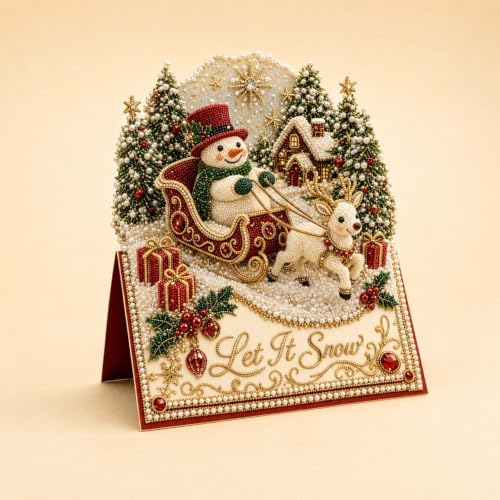 DIY Diamond Painting Greeting Cards - snowman 3D Pearl Art Christmas Party Cards, 6 Pcs Set with Envelopes, Handmade Holiday Craft Gift for Family & Friends - Image 7