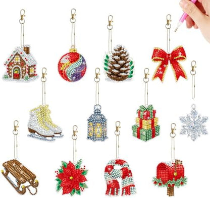 LAKEQUILL Winter Holiday 12 Pcs 5D Diamond Painting Keychain Kit by Unknown