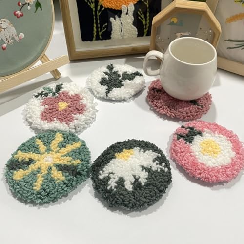 Avtytsda 6PCS Punch Needle Coaster Kit,Easy Punch Needle DIY Embroidery Set with Tools, Yarns, Hoop, Instructions Easy for Beginners, Kids, Adults, Handmade Gift and Decoration (Flower) - Image 5