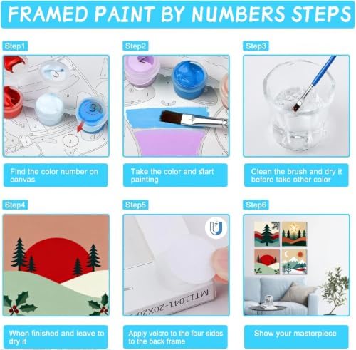 4 Pack Paint by Numbers Kit for Adults Beginners with Frame, Easy Winter Landscape Adults Paint by Numbers Kits with Canvas Paints Brushes, Sunset Oil Painting Arts and Crafts for Wall Decor 8 x 8 In - Image 6