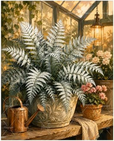 Botanical Paint By Numbers Kit For Adults - Diy Sunlit Greenhouse Ferns Painting On Canvas 16X20 In, Acrylic Paint Set, Suitable For Beginners, Wall Decor Art For Home Decoration Or Gifts, Unframed by Unknown