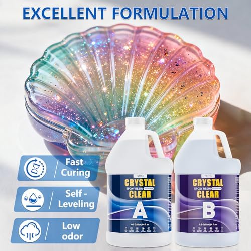 Epoxy Resin 1 Gal-Transparent Epoxy Resin Kit,Include 12 Pigments,Mica Powder and Glitter,-Clear,Low Odor,Bubble Free,Suitable for Jewelry Making,Handicrafts,Table Tops and Resin Molds (0.5gal*2) - Image 2
