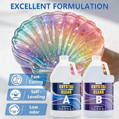 Epoxy Resin 1 Gal-Transparent Epoxy Resin Kit,Include 12 Pigments,Mica Powder and Glitter,-Clear,Low Odor,Bubble Free,Suitable for Jewelry Making,Handicrafts,Table Tops and Resin Molds (0.5gal*2) - Image 2