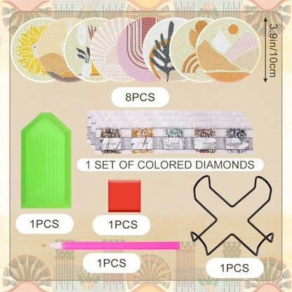 UPINS 8Pcs Boho Diamond Art Painting Coasters for Drinks - Image 2