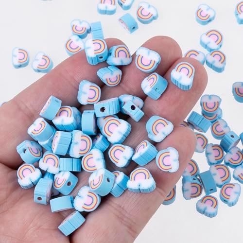100pcs Blue Horizontal Hole Rainbow Polymer Clay Spacer Beads for Women Jewelry Making DIY Bracelet Necklace Hair Clip Accessories (Horizontal Hole Rainbow) - Image 2