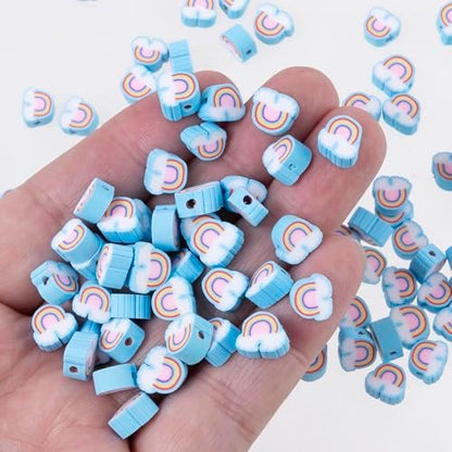 100pcs Blue Horizontal Hole Rainbow Polymer Clay Spacer Beads for Women Jewelry Making DIY Bracelet Necklace Hair Clip Accessories (Horizontal Hole Rainbow) - Image 2
