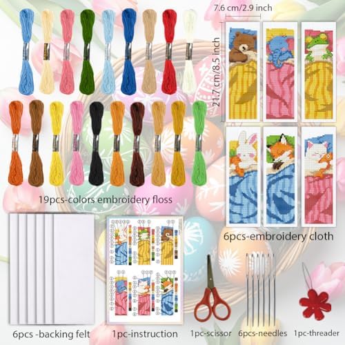 ORIGACH 6 Set Sleepy Animal Friends Cross Stitch Bookmark Kit for Beginner - Image 2