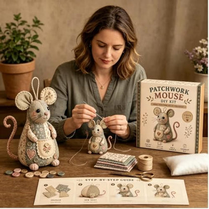 Sewing Kit for Beginners Patchwork Mouse, DIY Stuffed Animal Craft Kit with Pre-Cut Fabric, Make Your Own 3D Plush Mouse Ornament, Easy Adult Sewing Project Handmade Gift（Set A） - Image 6