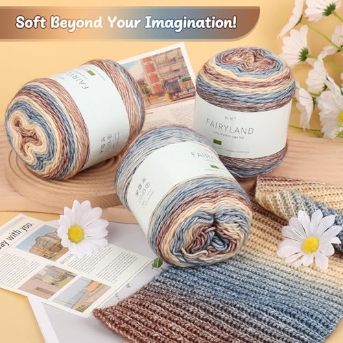 Aeelike Cake Yarn for Crocheting, Soft Ombre Crochet Yarn, Khaki Gradient - Image 6