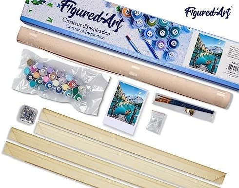Figured'Art Paint by Numbers Kit for Adults Boat on The Mountain Lake 16"x20" - Craft Art Painting Rolled Canvas with DIY Wooden Frame - Image 5