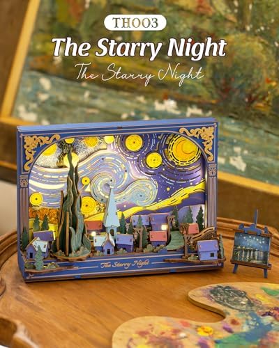 3D Wooden Puzzles for Adults Van Gogh Starry Night DIY Model Building Kits with LED Light - Home Decor, Wall Art & Unique Creative Gifts for Art Lovers/Men/Women - Image 2